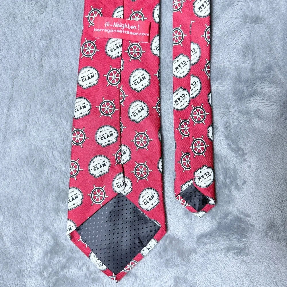 Official Beer of the Clam Red Silk Nautical Novelty Necktie 59 x 3.75